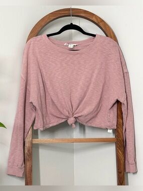 Free People Beach LARGE Pink Culver City Long Sleeve Crop Tie Front Top